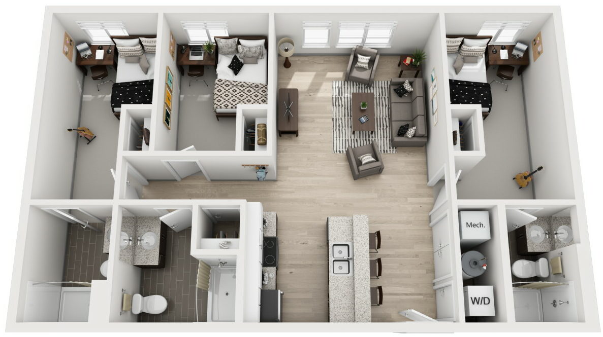 example floor plan layout of an apartment at the flats at isu